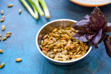 pumpkin seeds purple Basil and green onions