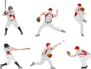 Fototapeta na wymiar baseball players detailed color illustration - vector