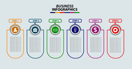 business infographic template designs with 6 steps option