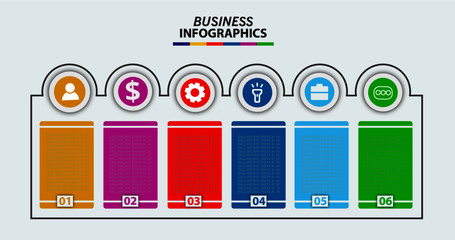 business infographic template designs with 6 steps option