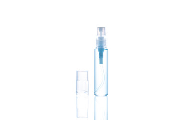 Spray Alcohol bottle isolated on white background, Slim size spray bottle with alcohol inside, Small size alcohol bottle for daily carrying to go outside, Sanitizer to prevent Corona virus.