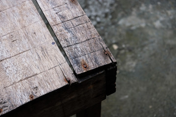 close up of a old wooden table edge