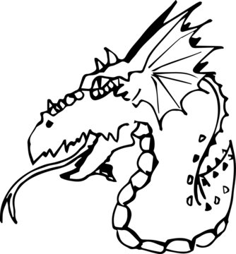 Dragon head. Black and white vector illustration.