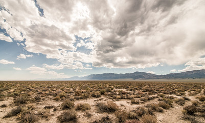 A view of the Nevada Desert and the Ruby Mountains, as seen from Highway 50, 