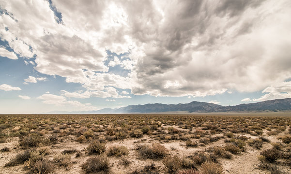 A view of the Nevada Desert and the Ruby Mountains, as seen from Highway 50, "The Loneliest Road in America"
