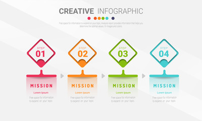 Colorful template business concept timeline arrows. Infographics layout with 4 steps, workflow history with diagram ,presentation and graph.