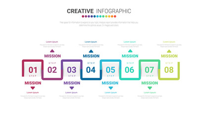 Infographic design template with numbers 8 option for Presentation infographic, Timeline infographics, steps or processes. Vector illustration.