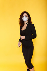 Business woman in glasses  wearing protective mask to Prevention for Coronavirus or Covid-19 Outbreak Situation - Concept, contagious disease, healthcare and Business.  Brunette