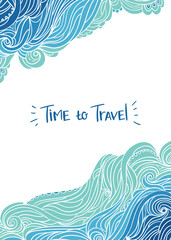 Elegant vertical waves border on white background. Wavy striped pattern. Hand-drwn frame in doodle style. Template for card, flyers, invitation or poster. EPS 8.