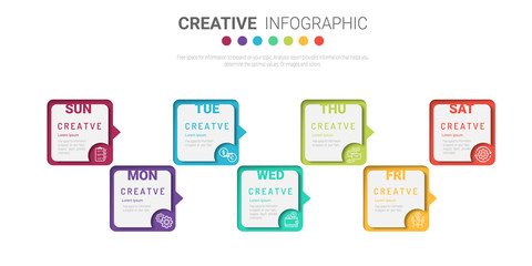 weekly planner, Timeline business for 7 day, Presentation business can be used for Business concept with 7 options, steps or processes. 