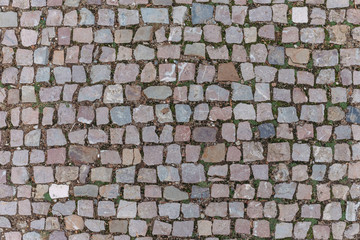 stone paving ancient crypt in Prague, against the background of Christmas trees and sky