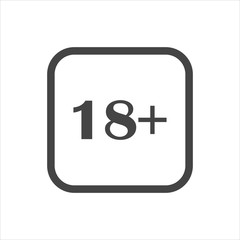 Vector icon age limit eighteen years on white isolated background.