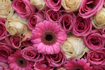 Pink gerbera and rose arrangement