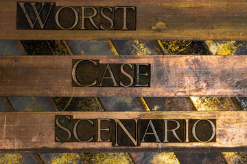 Photo of real authentic typeset letters Worst Case Scenario text on vintage textured grunge copper...