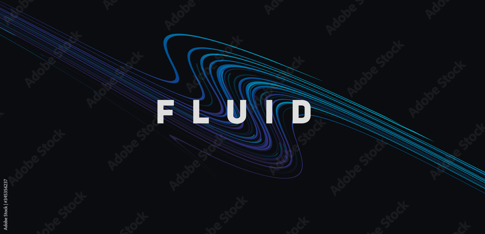 Poster abstract background with fluid blue lines forming curved wave in 3d space, poster with text