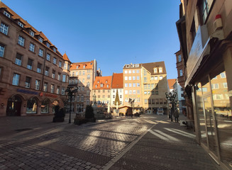 Fototapeta na wymiar pedestrian zone called Hefnersplatz, Nuremberg, Germany