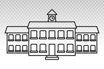 School building line art icon for educational apps and websites on a transparent background