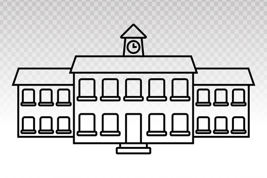 School building line art icon for educational apps and websites on a transparent background