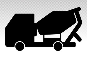 silhouette of concrete cement mixer truck flat icon on a transparent background
