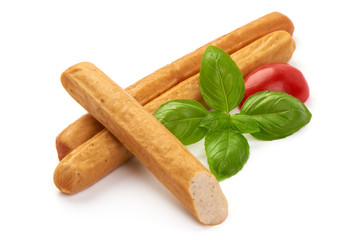 Fresh chicken sausages for barbeque or grill, isolated on white background