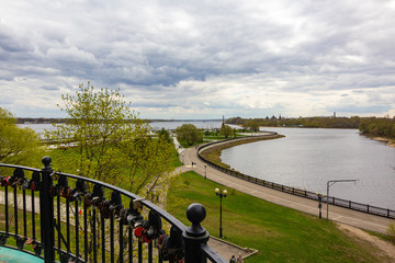 Embankment of the river Volga in Yaroslavl. Spring. Clouds over the river