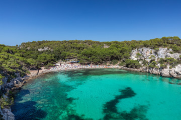 Naklejka na ściany i meble Panoramic view of the most beautiful beach Cala Macarella of Menorca island, Balearic islands, Spain