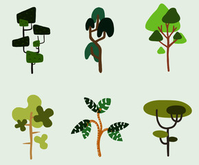 Set of abstract vector tree illustrations