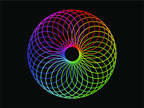 Sacred Geometry - Torus Hypnotic Rainbow Eye, Vector Illustration