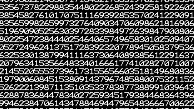 Lines of random numbers quickly changing, information security, code or algebra science concept, loopable