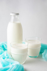 Homemade probiotic kefir drink with on the white background.