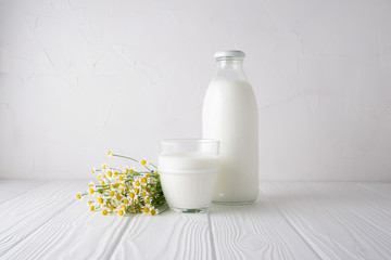 Obraz na płótnie Canvas Homemade kefir. Organic probiotic kefir drink or yogurt with probiotics on a white background