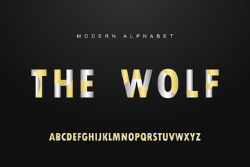 Elegant gold and silver alphabet font with abstract style