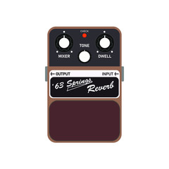 Brown vintage '63 Springs reverb guitar stomp box effect, graphic icon design. t-shirt artwork.