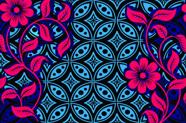 Indonesian batik motifs with very distinctive plant patterns,Vector