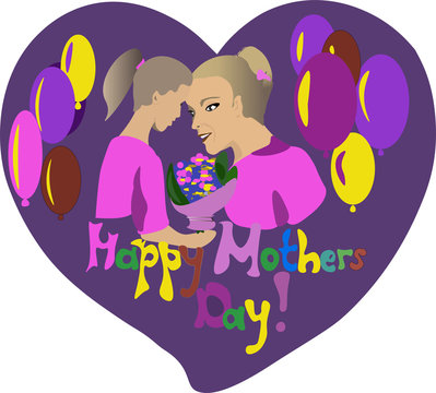 Mom and daughter at Mother's Day Flat Illustration