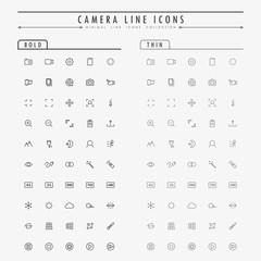 camera line icons on bold and thin line concept