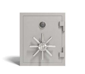 The metal safe isolated on a white background. Security storage. Keeping money. 3d rendering - obrazy, fototapety, plakaty