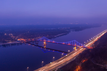 Fototapeta na wymiar Night aerial view of Kyiv city, Ukraine