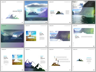 Brochure templates. Covers design templates for square flyer, leaflet, brochure, report, presentation, advertising. Background for tourist camp, nature tourism, camping. Aadventure design concept.