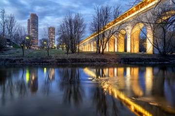 Reflection of the Rostokinsky aqueduct in Moscow