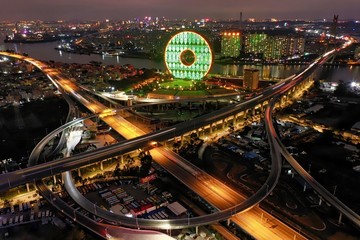 Guangzhou Yuan is the tallest circular building in the world. Huge donut on the banks of the Zhujiang River in Guangzhou