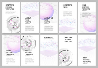 Social networks stories design, vertical banner or flyer templates. Covers design templates for flyer, leaflet, brochure cover, banner. Future technology. Infographic digital cloud technology concept.