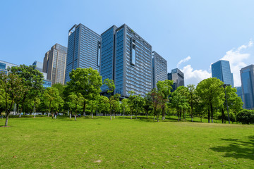 Central park lawn and financial center office building, Chongqing, China