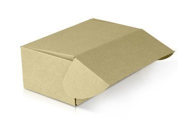 Unlock lid of cardboard box or brown carton isolated on a white background with clipping path.