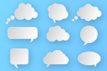 Set of blank empty white speech bubbles. Different design of comic bubble cloud collection. Vector illustration.