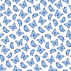 Nice butterflies seamless pattern on the white background. Butterflies silhouettes are great for creating gift paper, wedding greeting cards and textile