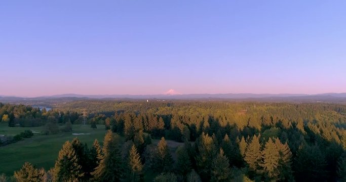Oregon Golf Course and Country Club on a Beautiful Sunny Blue Day with Mt. hood at Sunset