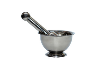 Metal mortars on white background with clipping path