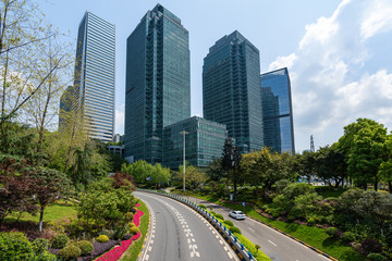 Fototapeta premium Financial Center Road and office building, Chongqing, China