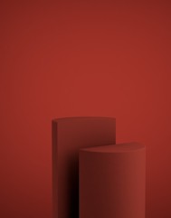 Cylinder shape product podium red tone background. 3D render